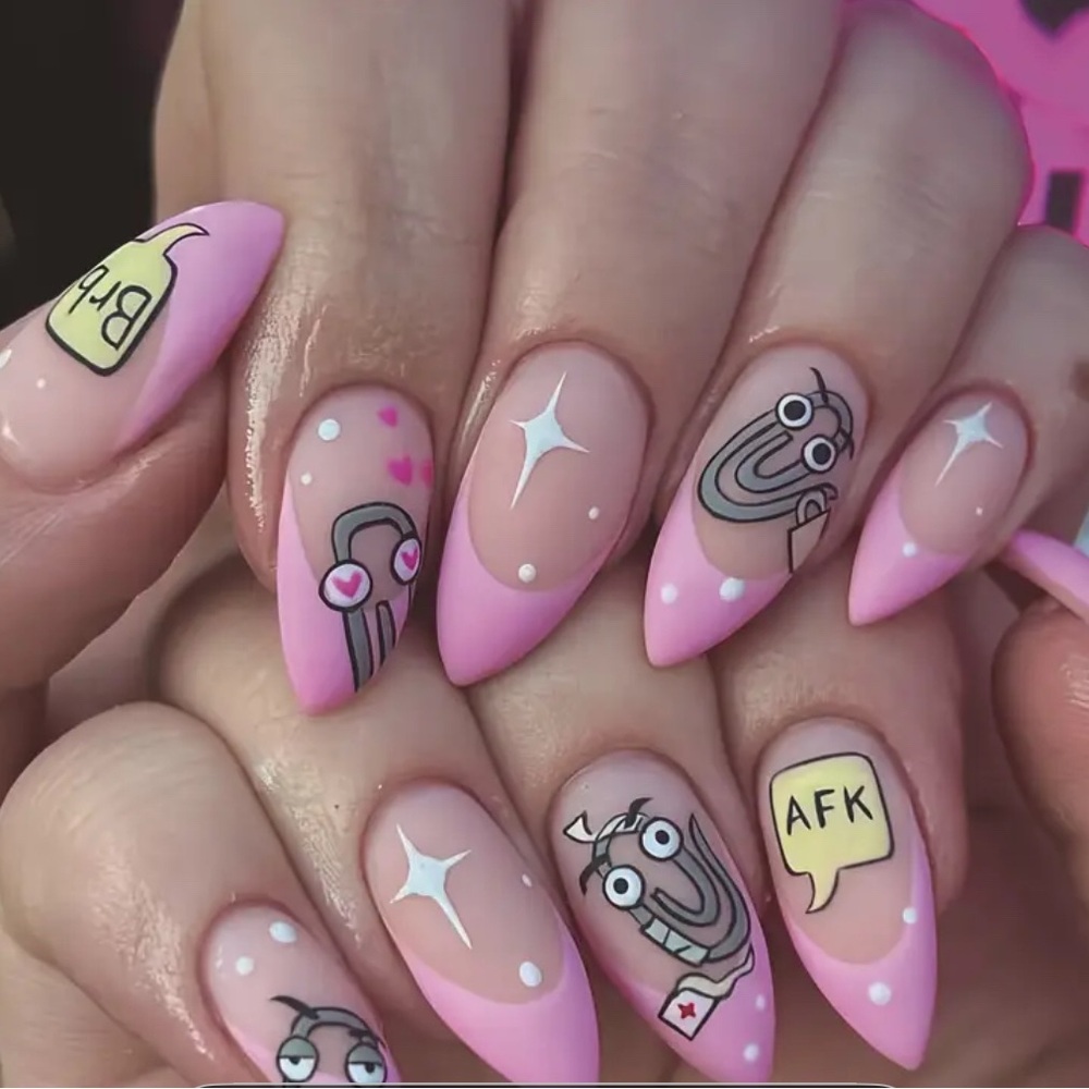 Playful Pink Clippy Nail Art Press Ons